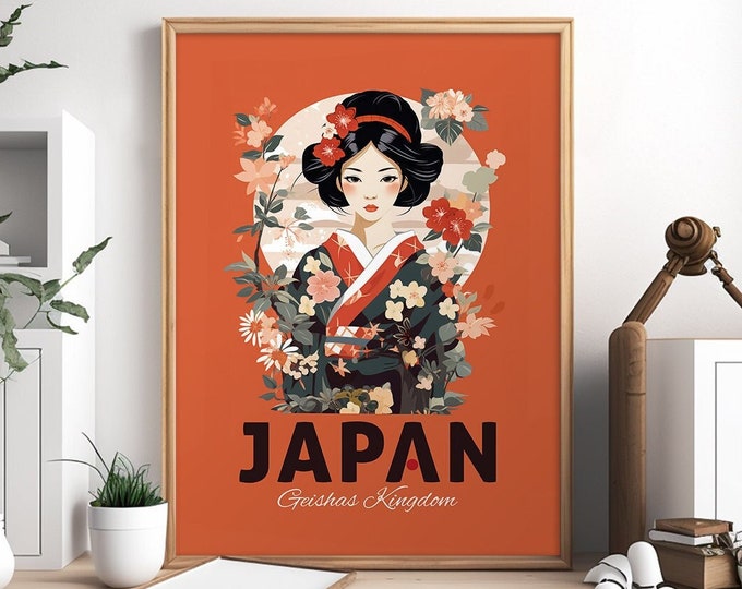 Japan Vintage Travel Poster, Travel, Geisha, Decoration, Wall Art