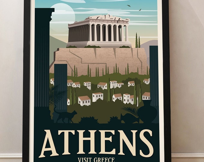 Athens Vintage Travel Poster, Athens travel print, Parthenon, Travel poster, Decoration, Wall Art, Greece