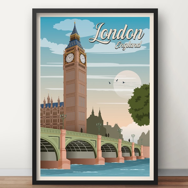 London Travel Poster, Big Ben Travel Poster, UK travel poster, Vintage Poster, London poster, Poster decoration