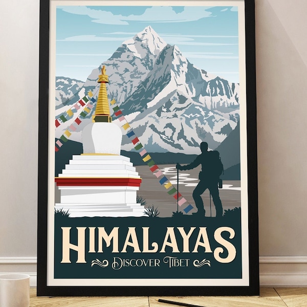 Tibet Vintage Travel Poster, Tibet Travel poster, Everest, Himalayas,, Decoration, Wall Art, Asia