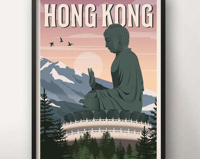 Hong Kong Vintage Travel Poster, Travel poster, China travel poster, Hong kong poster, Decoration, Wall Art