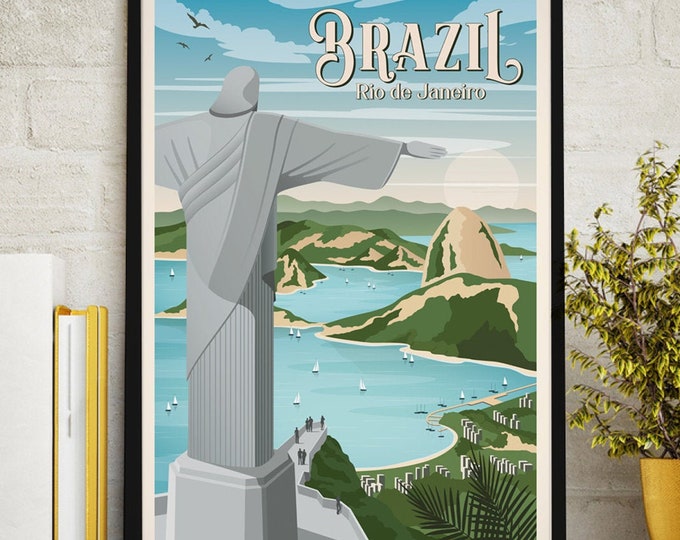 Brazil Vintage Travel Poster, Rio de Janeiro Travel poster, Brazil poster, Travel print, Decoration, Wall Art