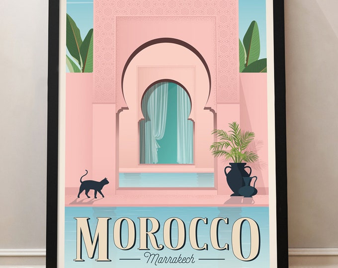 Marrakech Vintage Travel Poster, Morocco travel poster, Morocco, Arch, Decoration, Wall Art