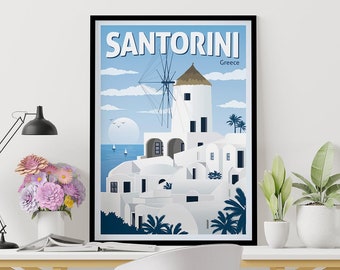 Santorini print, Santorini Vintage Travel Poster, Santorini travel print, Decoration, Greece