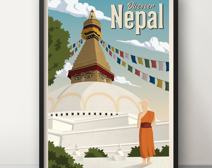 Nepal Vintage Travel Poster, Nepal Travel poster, Katmandu, Decoration, Wall Art, Asia