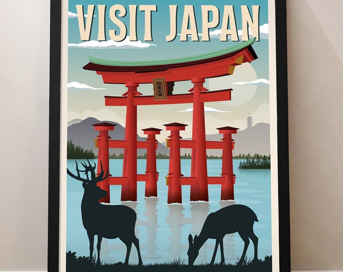 Japan Vintage Travel Poster, Miyajima island poster, Torii, Japan poster, Decoration, Wall Art