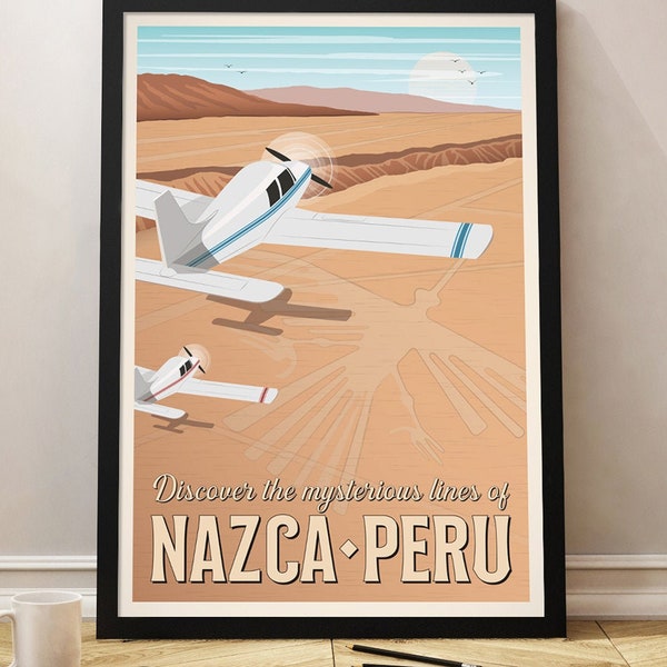 Nazca Travel Poster, Peru Travel Poster, Peru, Vintage Poster, Nazca lines poster, Poster decoration