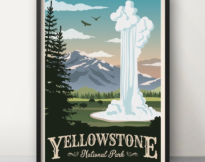 Yellowstone National Park Poster, Wyoming, Vintage Travel Poster, Travel, Decoration, Wall Art, USA