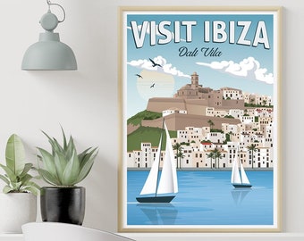 Ibiza Vintage Travel Poster, Travel, Decoration, Wall Art, Printed Poster, Balearics