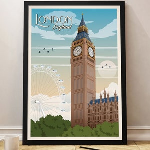 London Travel Poster, Big Ben Travel Poster, UK travel poster, Vintage Poster, London poster, Poster decoration