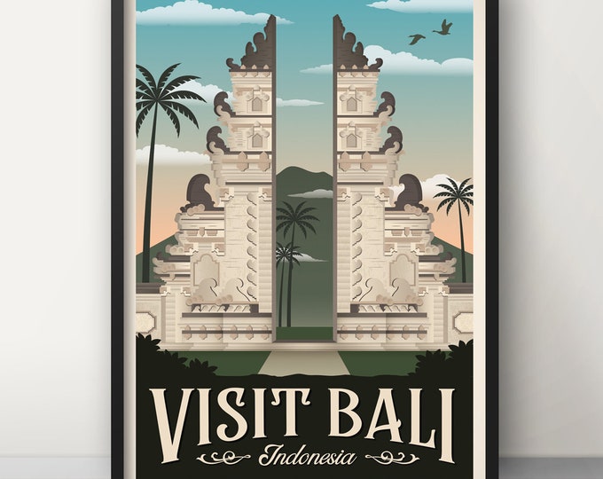 Bali Vintage Travel Poster, Bali Travel poster, Decoration, Wall Art, Indonesia, Asia