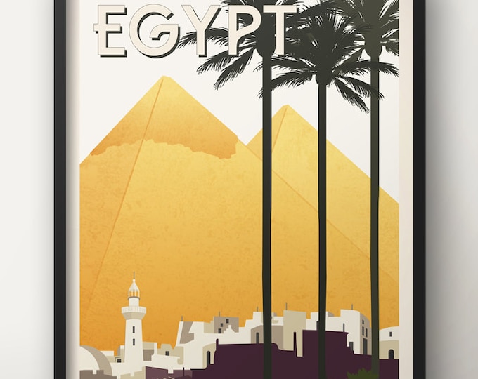 Egypt Vintage Travel Poster, Pyramids, Travel poster, Decoration, Wall Art, Exotic