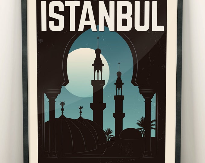 Istanbul Vintage Travel Poster, Travel poster, Decoration, Wall Art, Turkey, Arabic