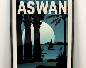 Vintage Travel Poster, Egypt, Aswan, Travel poster, Decoration, Wall Art, Exotic