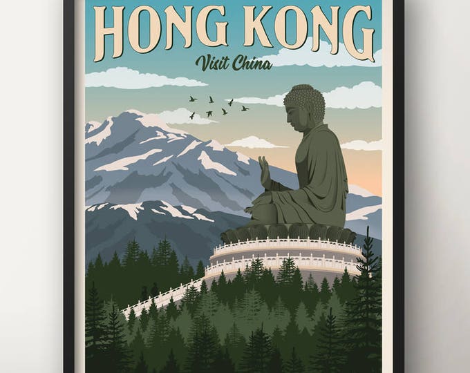 Hong Kong Vintage Travel Poster, Travel poster, China travel poster, Hong kong poster, Decoration, Wall Art