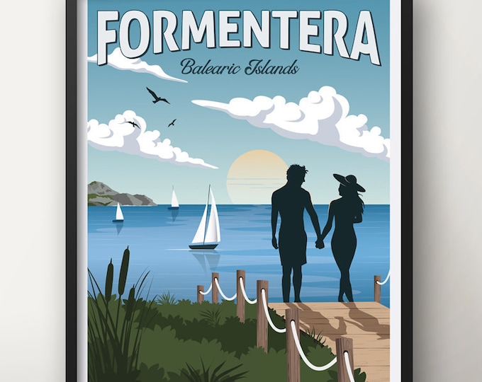 Formentera, Ibiza Vintage Travel Poster, Travel, Decoration, Wall Art, Balearics