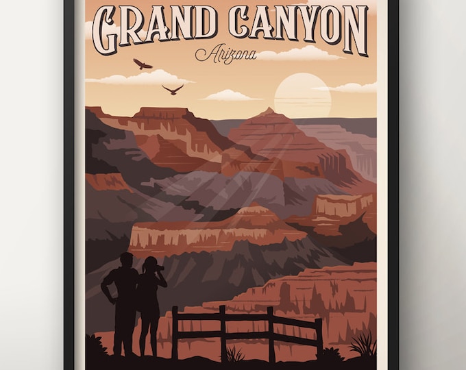 Grand Canyon Vintage Travel Poster, Travel, Decoration, Wall Art, Gand Canyon, USA, Arizona