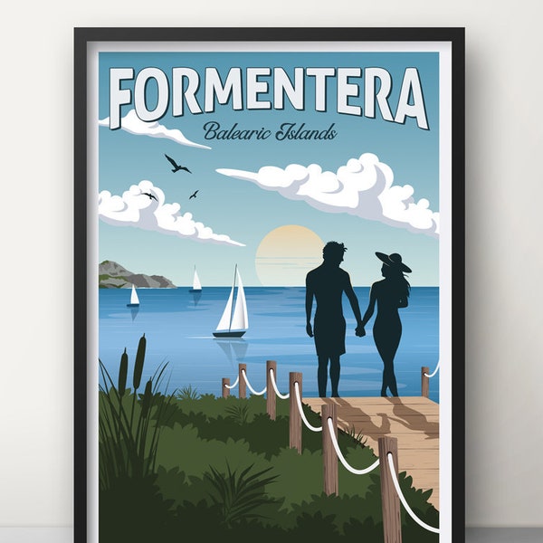 Formentera, Ibiza Vintage Travel Poster, Travel, Decoration, Wall Art, Balearics