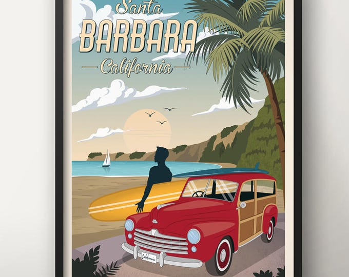 Santa Barbara Vintage Travel Poster, California, Travel, Decoration, Wall Art, USA