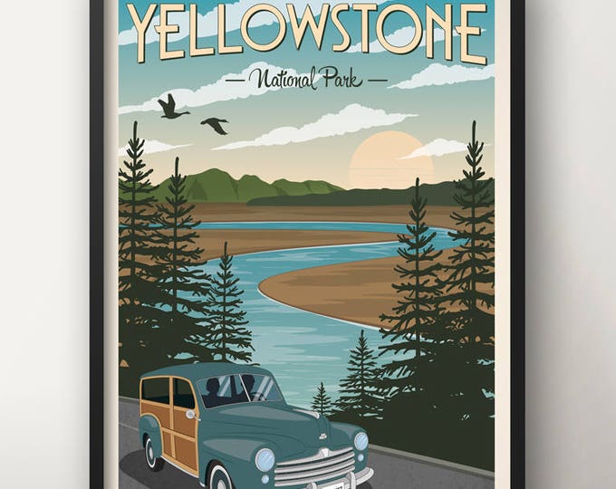 Yellowstone National Park Poster, Wyoming, Vintage Travel Poster, Travel, Decoration, Wall Art, Printed Poster, USA