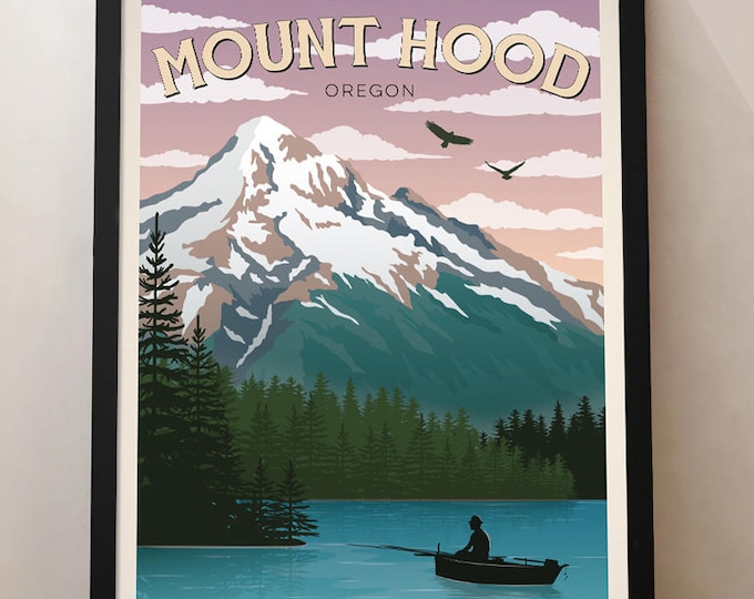 Mount Hood Vintage Travel Poster, Oregon, Travel, Decoration, Wall Art, Printed Poster, Mount Hood, USA