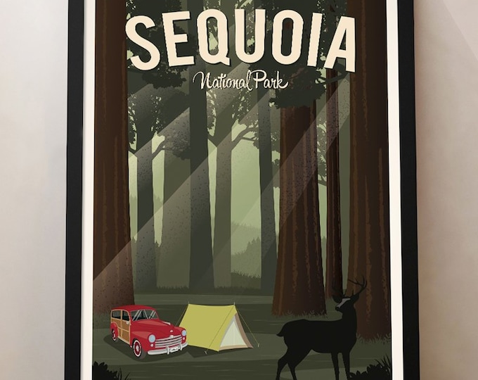 Sequoia National Park Poster, Vintage Travel Poster, Sequoia poster, USA national park poster, Travel poster California, Poster decoration