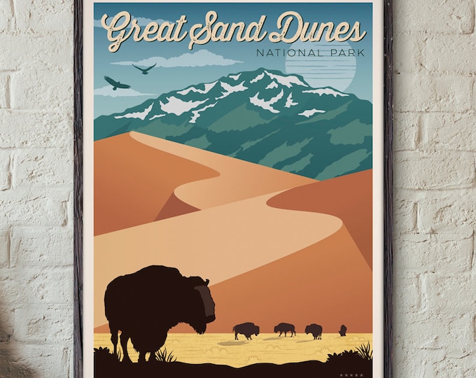 Great Sand Dunes National Park Poster, Vintage Travel Poster, Travel, Decoration, Wall Art, USA, Colorado