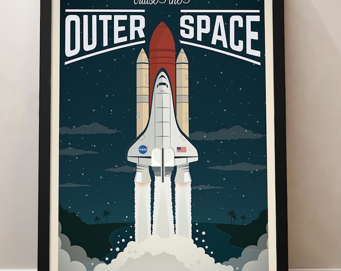 Spaceship Vintage Travel Poster, Space Shuttle, Universe, Travel, Decoration, Wall Art, Spaceship
