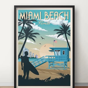 Miami Vintage Travel Poster, Florida, Miami Travel poster, Decoration, Wall Art, USA