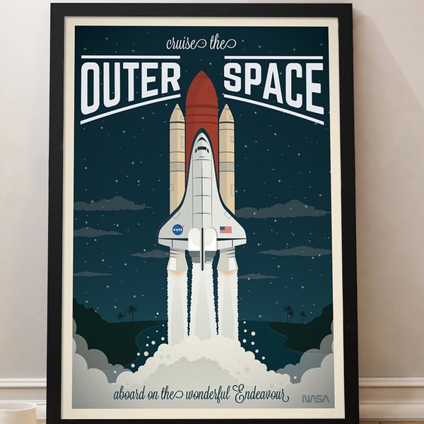 Spaceship Vintage Travel Poster, Space Shuttle, Universe, Travel, Decoration, Wall Art, Spaceship