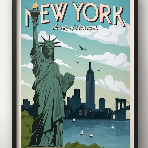 New York City Travel Poster Printable Wall Art Travel Poster - Etsy