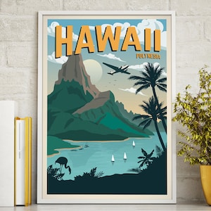 Hawaii Vintage Travel Poster, Travel, Decoration, Wall Art, Exotic, Polynesia