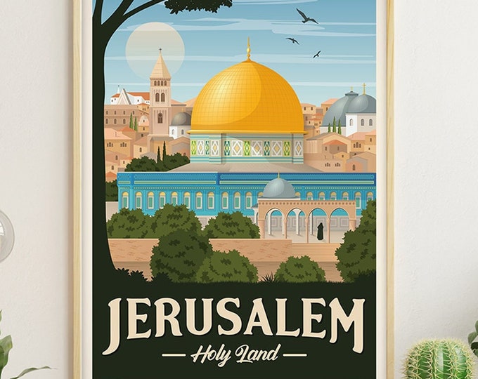 Jerusalem Vintage Travel Poster, Jerusalem travel poster, Israel, Palestine, Decoration, Wall Art