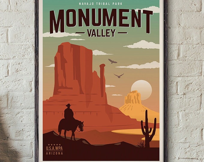 Monument valley, Vintage Travel Poster, Travel, Decoration, Wall Art, USA, Arizona