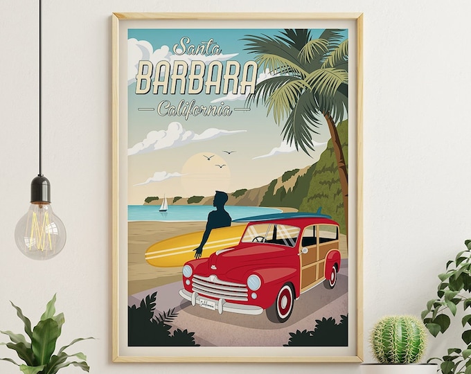 Santa Barbara Vintage Travel Poster, California print, California poster, Decoration, Wall Art, USA