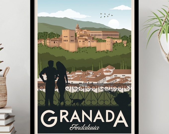 Granada Vintage Travel Poster, Travel, Granada, Alhambra, Decoration, Wall Art
