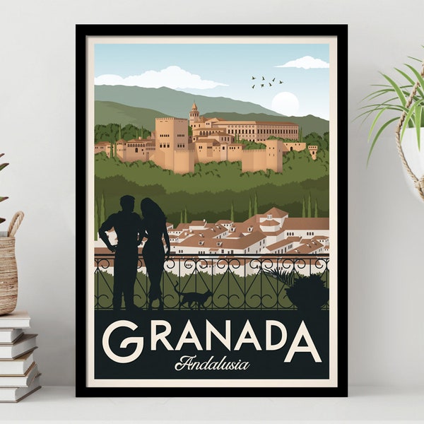 Granada Vintage Travel Poster, Travel, Granada, Alhambra, Decoration, Wall Art