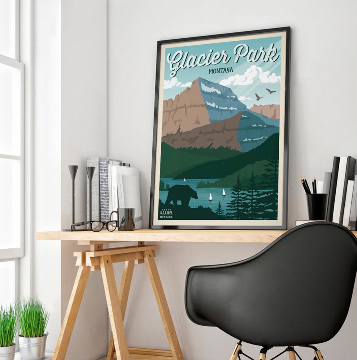 Glacier National Park Poster Vintage Travel Poster Glacier | Etsy