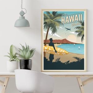 Hawaii Vintage Travel Poster Surf Poster Waikiki Travel - Etsy