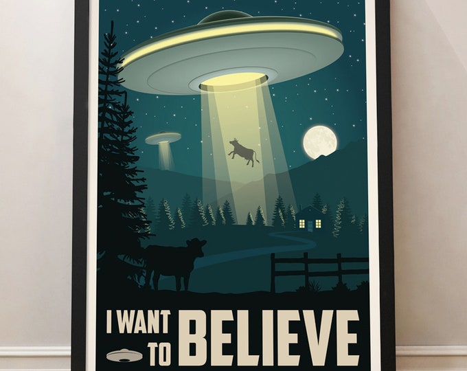 UFO Vintage Poster, UFO poster, UFO retro poster, Decoration, Wall Art