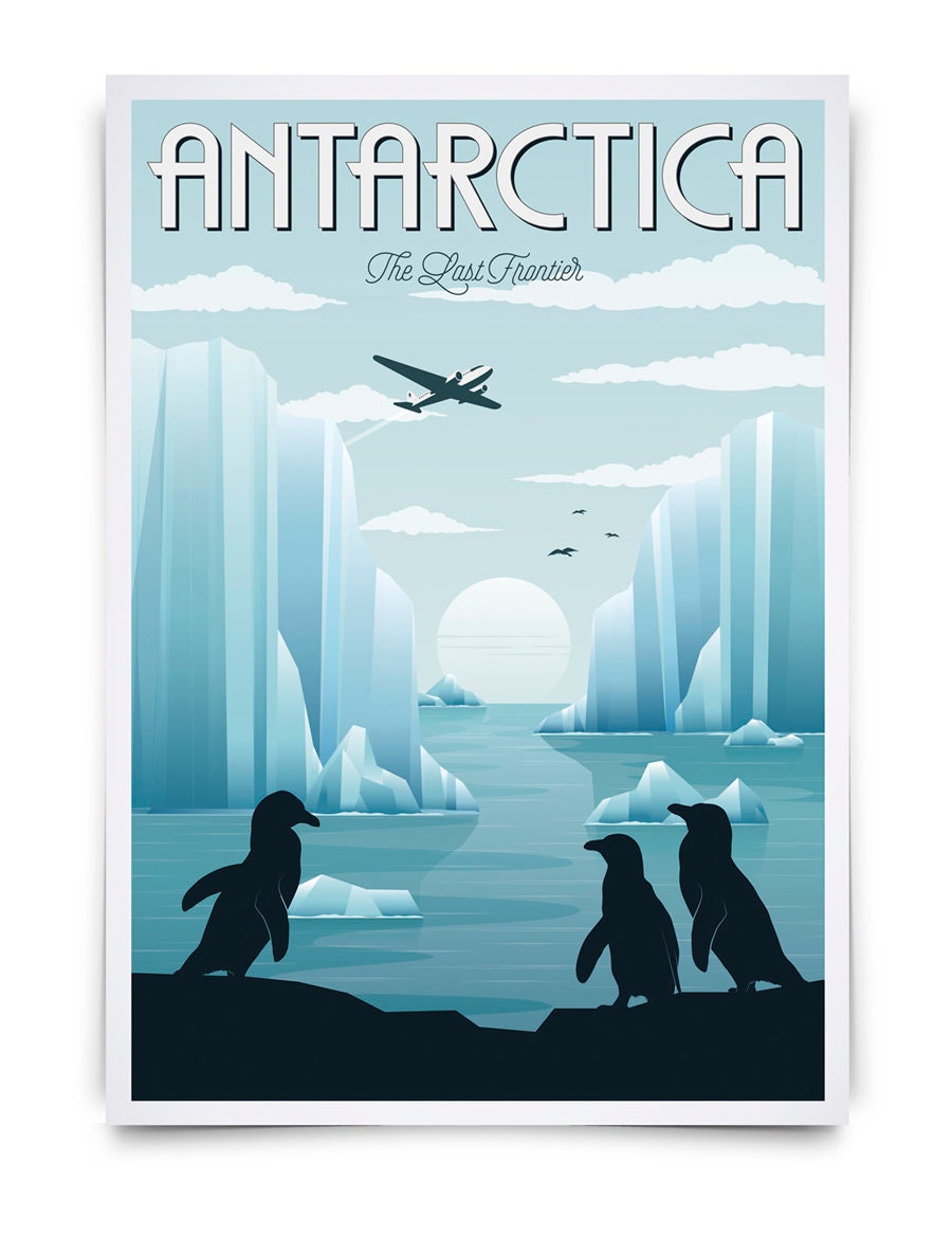 Antarctica Vintage Travel Poster, Antarctica poster, Iceberg, Travel,  Decoration, Wall Art