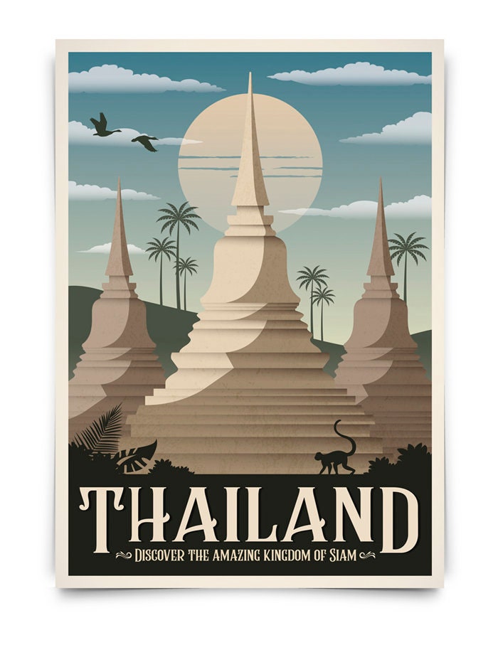 Prints Extra large wall art Malaya Thailand vintage poster Thailand travel wall art up to 24x36
