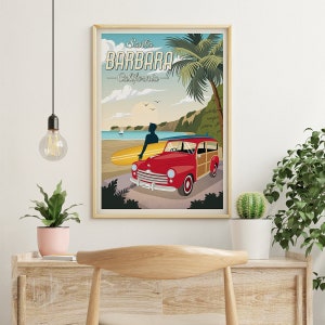 Santa Barbara Vintage Travel Poster, California, Travel, Decoration ...