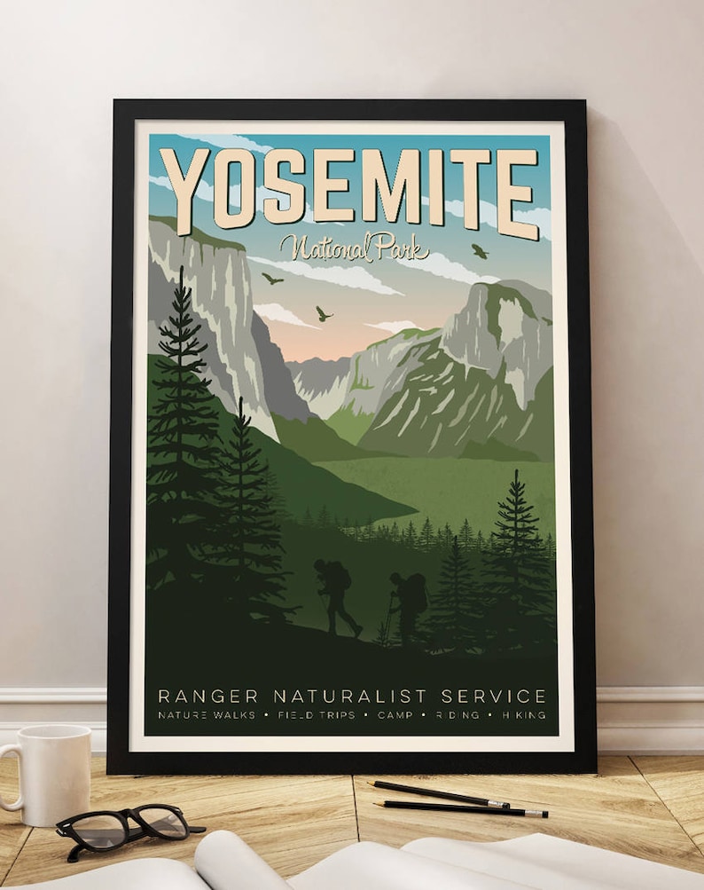 Yosemite Vintage Travel Poster, Travel, Decoration, Wall Art, Printable Poster, Yosemite, USA, California image 1