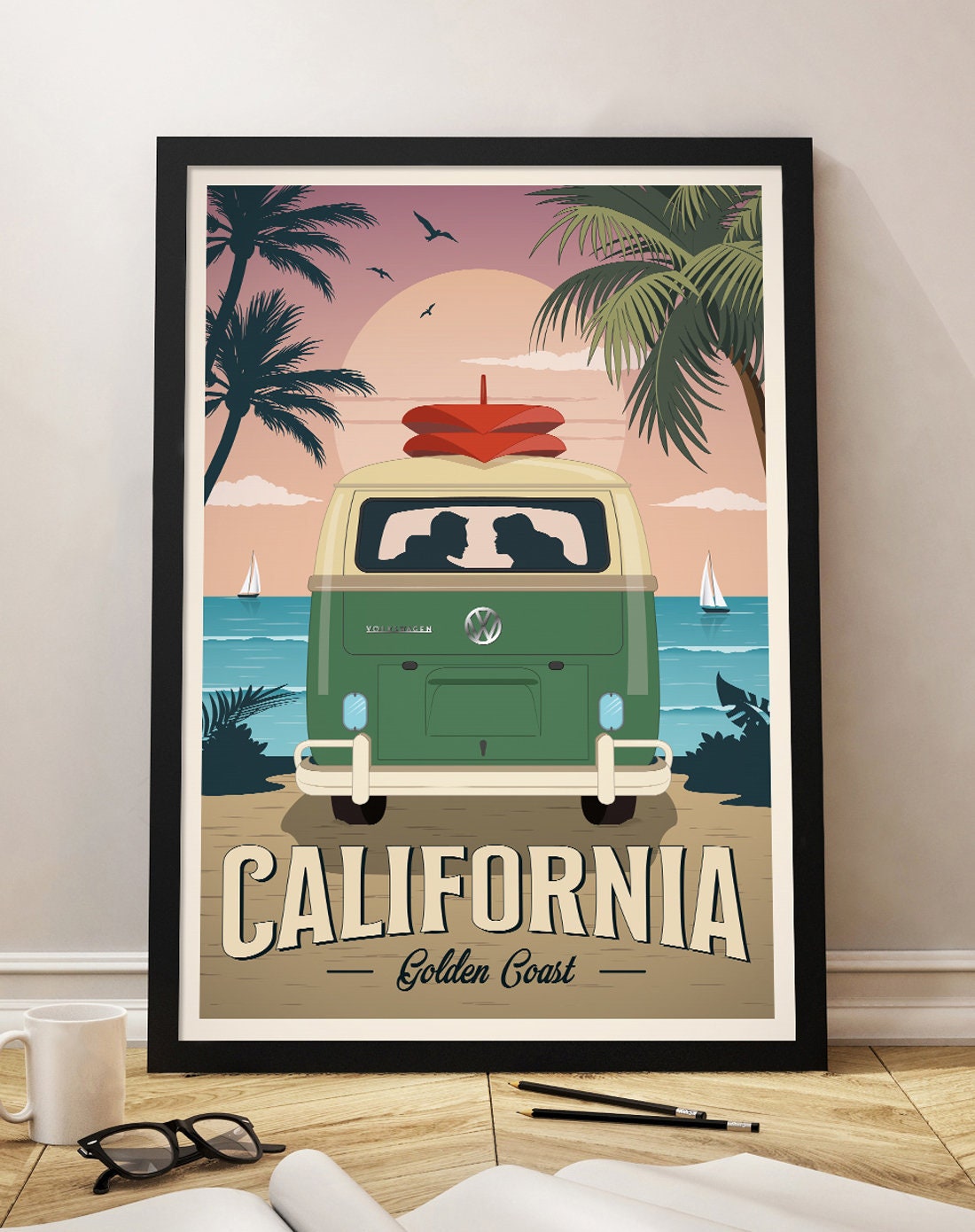 Cartel Vintage California Viaje Golden Coast USA Poster Etsy