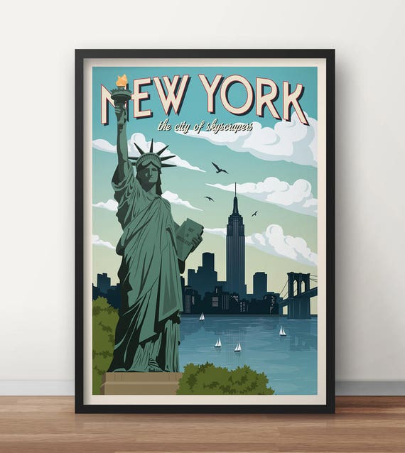 NY Vintage Travel Poster, New York, Travel, Decoration, Liberty