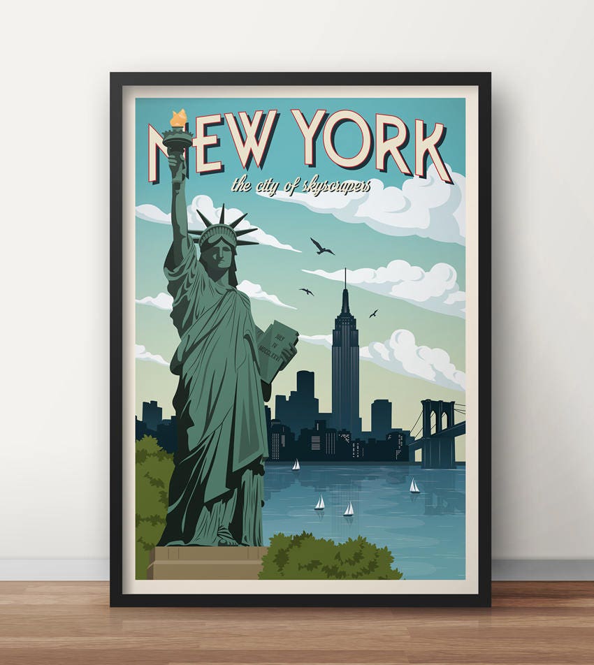 NY Vintage Travel Poster, New York, Travel, Decoration, liberty statue