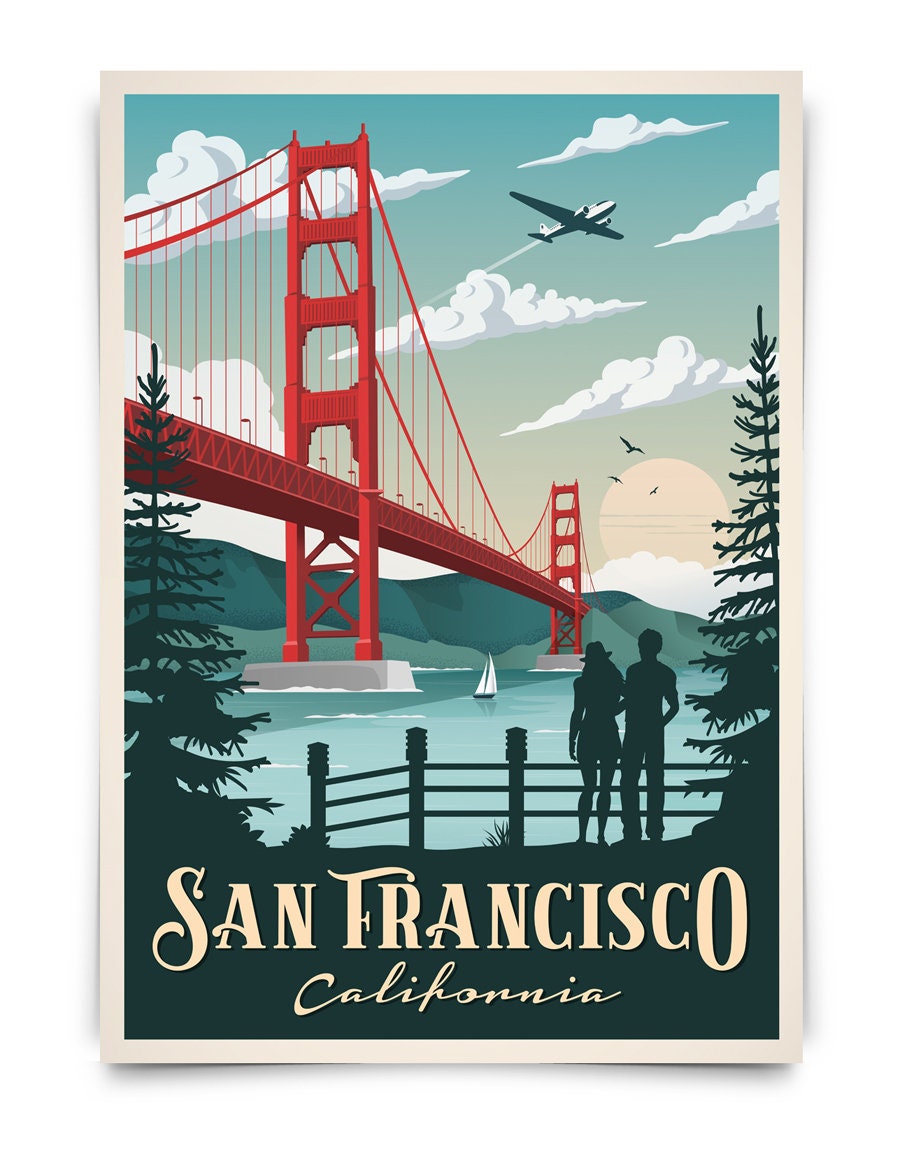 San Francisco Vintage Travel Poster Golden Gate California Etsy UK