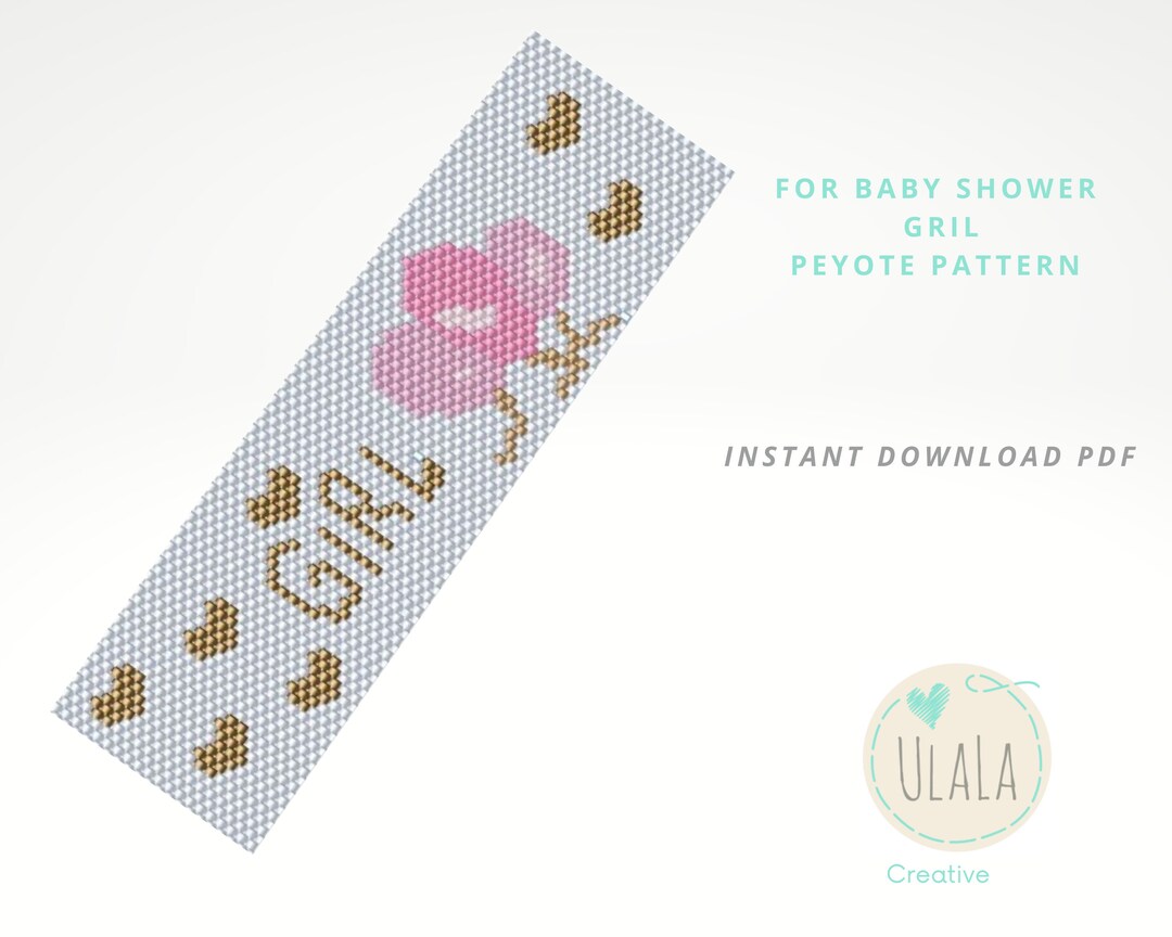 Baby Shower Peyote Bracelet Pattern, Girl Pink, Peyote Cuff Bracelet ...
