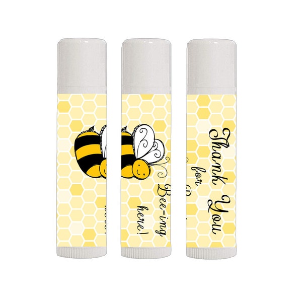 12 Favores de Bálsamo Labial - Favores de Bálsamo Labial de Abeja Amarillo y Negro - Baby Shower de Abejas - Cumpleaños de Abejas - Favores de Abejas - Gracias por Estar Aquí